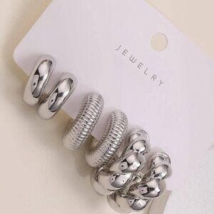 Silver Old Money Style Women's Geometric Earrings set